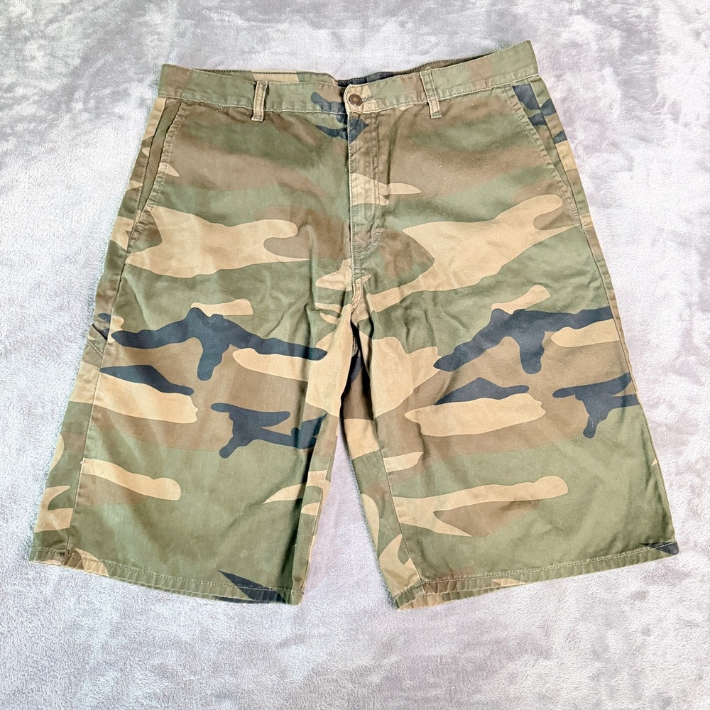 Dickies Mens SZ 36 Camo Cargo Jorts Shorts Green Brown Streetwear Utility